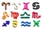 Set of hand drawn modeling clay zodiac signs. Handmade plasticine icons isolated on white background.