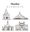 Set of hand-drawn Mumbai buildings, elements sketch vector illustration