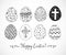 Set of hand-drawn ornated easter eggs on white background