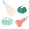 Set of hand drawn outline pumpkins of pastel colors on white background