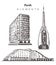 Set of hand-drawn Perth buildings, elements sketch vector