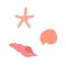 Set of hand drawn pink seashells and starfish. Doodle flat style