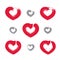 Set of hand-drawn red love heart icons, collection