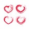 Set of hand-drawn red love heart icons, loving heart signs created with real hand-drawn ink brush scanned and