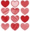 Set Of Hand Drawn Scribble Hearts, Icon Vector Design