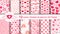 Set of hand drawn seamless patterns with cute red and pink hearts  rainbows  balloons  stars  moon  text. Love collection.