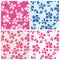 Set of hand drawn seamless patterns. Floral vector illustration, sakura blossom. Japanese traditional surface design.