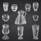 Set hand drawn sketch glass for alcoholic drink Vodka, whiskey, wine Vintage design bar, restaurant, cafe menu