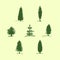 Set of hand drawn sketch trees - pine, fir tree, cypress.