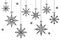 Set of hand drawn snowflakes, doodle style. Snowflakes are drawn with black line from childish fantasy, Christmas decoration