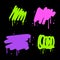 Set of hand drawn spray paint scribbles in 90s neon urban graffiti style. Airbrush Grunge background. Textured Vector