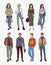 Set of hand drawn stylish young people at street. Collection fashion, trendy youth. Colorful illustration.