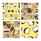 Set of hand drawn summer seamless patterns. Yellow tropical vector backgrounds. Artistic doddle drawings. Creative ink art works.