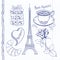 Set of hand drawn symbols of France, doodles .