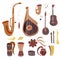 Set of hand drawn traditional Slavic, Ukrainian musical instruments isolated on a white background.