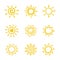 Set of hand drawn vector sketchy sun icons isolated on white background