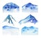 Set of hand drawn watercolor mountains and landscape backgrounds
