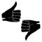 Set Hand fist in glove with raised and lowered thumb silhouette illustration