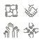 Set of hand icons representing partnership, community, charity, teamwork, business, friendship and celebration. Vector icons