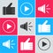 Set Hand like, Play in circle and Speaker volume icon. Vector