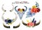 Set of hand painted watercolor flowers, leaves, antlers deer and horns in rustic style. Bohemian composition perfect for floral de