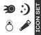 Set Hand saw, Fireball, Magic stone ring with gem and Moon and stars icon. Vector