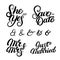 Set of hand written lettering wedding quotes.