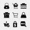 Set Handbag, Remove shopping cart, Shopping building open, basket with check mark, Shoping dollar, Buy button, or market