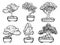 Set of handdrawn isolated decorative asian bonsai trees.