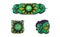 Set of handmade green and black bracelet from three different angles isolated on white background. Beaded embroidery.