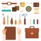 Set of handmade with leather icons flat vector