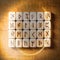 Set of Handmade scandinavian wooden runes on a wooden vintage background in a circle of light. Concept of fortune