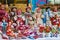 Set of handmade textile human rag dolls, Ukrainian ethnic traditional toy symbol motanka, folk craft souvenir