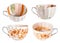 Set of handpainted porcelain teacups isolated