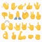 Set of hands icons and symbols. Emoji hand icons. Different gestures, hands, signals and signs, alpha background vector