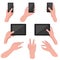 Set of hands using mobile devices