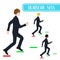 Set Handsome Business Man Running to Goal. Full Body Vector Illustration.