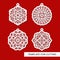 Set of hanging Christmas decorations. Round carved patterns.