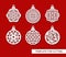 Set of hanging Christmas decorations. Round carved patterns.