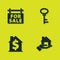 Set Hanging sign with For Sale, Realtor, House dollar symbol and key icon. Vector