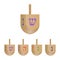Set of Hanukkah dreidels icons isolated on white background. 3d dreidels with its letters of the He