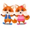 Set of happy animated foxes isolated on a white background. Funny animals. Sketch of festive poster, party invitation