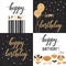 Set with happy birthday creative hand drawn backgrounds