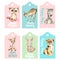 Set of happy birthday gift tags with cute baby animals.