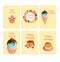 Set of happy birthday greeting cards on a yellow background. A4 format greeting card set templates. Vector illustration