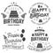 Set of Happy Birthday templates for badge, sticker, card with bunch of balloons, gifts, serpentine, hat and birthday
