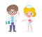 Set of happy cute caucasian Doctor and Nurse, International doctor team, Hospital medical staff flat style isolate on white