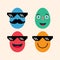 Set of happy easter eggs with sun glass, april celebration holiday, greeting gift vector illustration