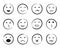 Set of happy face hand drawn style. Sketch smiley, sad, angry face doodle icon. Emoji emoticon for social media. Cartoon people