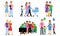 Set With Happy Family Relation And Spending Time Together Concept Vector Illustrations